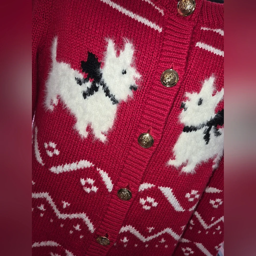 Talbots Crewneck Cardigan - Scottie Dog Fair Isle Womens Size Small Petite - Picture 4 of 6